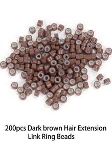 200pcs Brown Silicone Micro Rings & Laser Gold Threaded Loop Hair Extension Beads