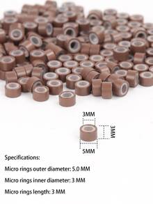 200pcs Brown Silicone Micro Rings & Laser Gold Threaded Loop Hair Extension Beads