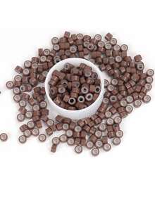 200pcs Brown Silicone Micro Rings & Laser Gold Threaded Loop Hair Extension Beads