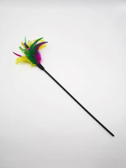 1pc Colorful Feather Teaser Wand Toy For Cats Indoor And Outdoor Home Use