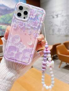 1pc Purple Bowknot Hanging Rope Airbag & Flower Decor Phone Case - Multicolor - View 3