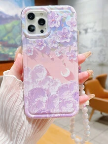 1pc Purple Bowknot Hanging Rope Airbag & Flower Decor Phone Case - Multicolor - View 4