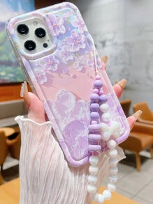 1pc Purple Bowknot Hanging Rope Airbag & Flower Decor Phone Case - Multicolor - View 1