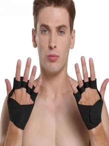 男女通用透气运动手套一双，适合篮球、哑铃、举重、引体向上、骑行等运动，半指设计，带腕部支撑。 - 黑色 - 查看 1