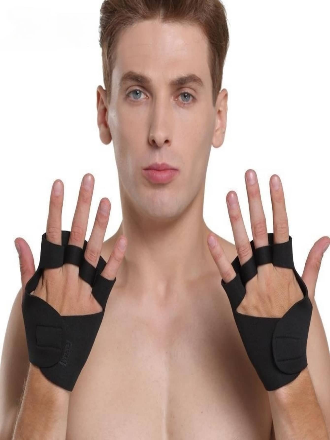 男女通用透气运动手套一双，适合篮球、哑铃、举重、引体向上、骑行等运动，半指设计，带腕部支撑。 - 黑色 - 查看 1