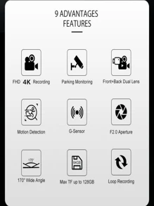 Jiaboer A13g 12英寸高清4k3840*2160p車載dvr後攝像頭1080p支援wifi App Gps雙鏡頭記錄器,與任何車輛兼容,170°廣角鏡頭,最大支援128g記憶卡 - 黑色 - 查看 2