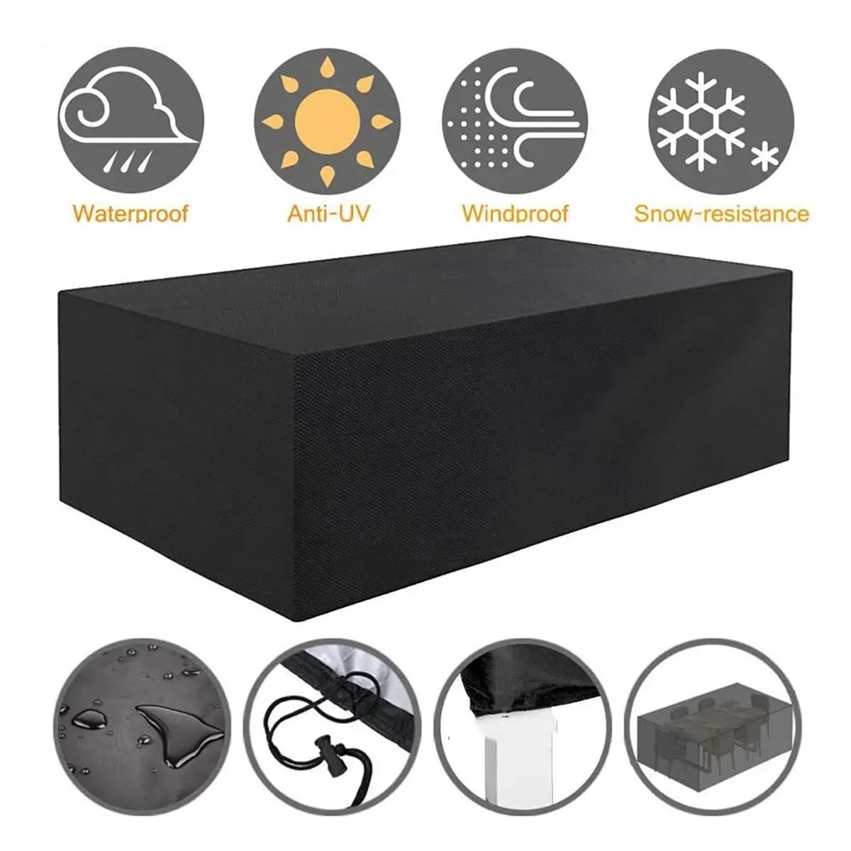 Outdoor Furniture Cover, Waterproof, Rain, Snow, Dust, Wind, Uv-Resistant Oxford Cloth Garden Grass Patio Furniture Cover, Black For School,Office,Household,Travel,Bag,Organizer,Storage,Kitchen Decor,Household Items - Black - View 1