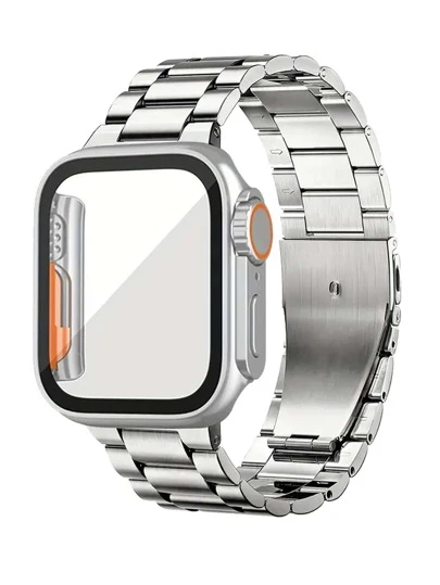 2pcs Stainless Steel Metal Adjustable And Shock-Resistant Waterproof Replacement Watch Screen Protector Case, Suitable For Watch Ultra SE 8 7 6 5 4 Series 40mm 41mm 42mm 44mm 45mm 49mm, Unisex