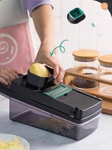 多功能蔬菜切割器切片器切丁器,廚房小工具 - 黑色 - 查看 3