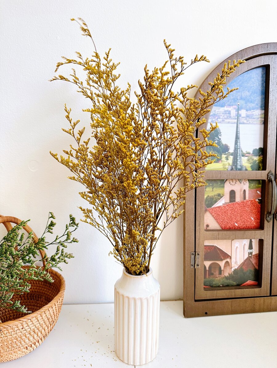 1束黃色永生花 - 20英寸/52厘米自然插花,婚禮/家庭/辦公室桌面裝飾與跳舞草,愛草,大麥草,鄉村風格派對裝飾和農舍裝飾