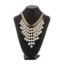 1pc Fashionable Pearl Fringe Waterfall Necklace - Yellow Gold - View 2