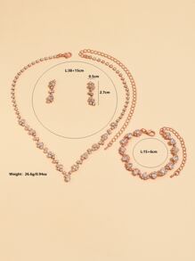 1set Fashionable Full Rhinestone Rose Gold Jewelry Set Including Necklace, Earrings And Bracelet - Rose Gold - View 3