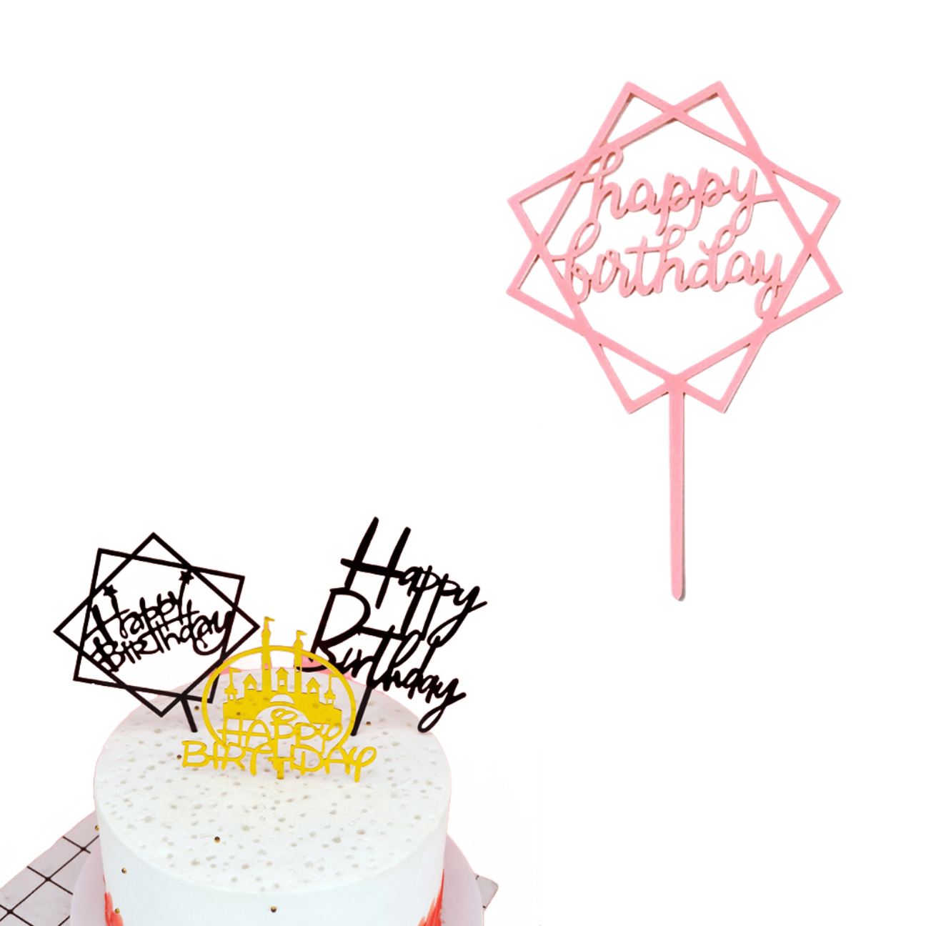 1pc Happy Birthday Cake Toppers Acrylic Cake Inserts for Birthday