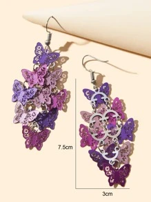 Bộ 2 đôi bông tai hình bướm nhiều lớp rỗng, nhiều màu sắc, kiểu dáng thời trang mới, phụ kiện hàng ngày cho nữ. - Màu tím - Xem 4
