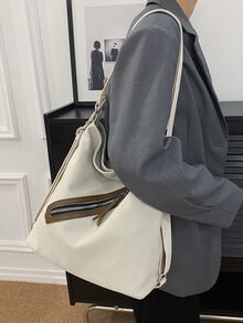 時尚休閒米色帆布女士斜背包 - 米色 - 查看 1