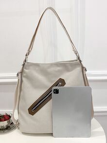 時尚休閒米色帆布女士斜背包 - 米色 - 查看 7