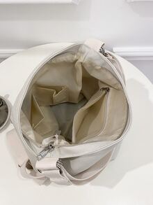 時尚休閒米色帆布女士斜背包 - 米色 - 查看 8