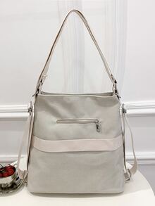 時尚休閒米色帆布女士斜背包 - 米色 - 查看 6