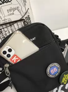 Fashion, Simple Embroidery, Letter Decoration, Sturdy And Nylon Material, Casual And Versatile Men's Shoulder Crossbody Bag With Two Badges As A Gift College School Portable Travel Tote Bag Fanny Pack Beach Bag Gym Bag Black Bag Hiking Gifts Large Capacity Multi-Functional Outdoor Fashionable Casual Vacation Bag For Men Christmas Gifts For Men Camping Sling Bag For Men Bags Summer Back To School Shoulder Bag Summer Bag Spring Break Bag Pack Cross Body Bag School Supplies - Black - View 2