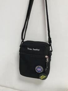 Fashion, Simple Embroidery, Letter Decoration, Sturdy And Nylon Material, Casual And Versatile Men's Shoulder Crossbody Bag With Two Badges As A Gift College School Portable Travel Tote Bag Fanny Pack Beach Bag Gym Bag Black Bag Hiking Gifts Large Capacity Multi-Functional Outdoor Fashionable Casual Vacation Bag For Men Christmas Gifts For Men Camping Sling Bag For Men Bags Summer Back To School Shoulder Bag Summer Bag Spring Break Bag Pack Cross Body Bag School Supplies - Black - View 7