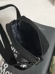 Fashion, Simple Embroidery, Letter Decoration, Sturdy And Nylon Material, Casual And Versatile Men's Shoulder Crossbody Bag With Two Badges As A Gift College School Portable Travel Tote Bag Fanny Pack Beach Bag Gym Bag Black Bag Hiking Gifts Large Capacity Multi-Functional Outdoor Fashionable Casual Vacation Bag For Men Christmas Gifts For Men Camping Sling Bag For Men Bags Summer Back To School Shoulder Bag Summer Bag Spring Break Bag Pack Cross Body Bag School Supplies - Black - View 4