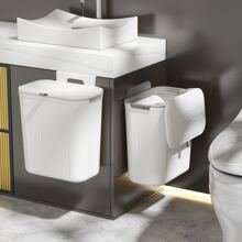 1pc Kitchen Wall-mounted Garbage Can With Sliding Lid, Large Caliber Fixed With Pressure Ring And Thickened Storage Bucket Without Drilling - White - View 3
