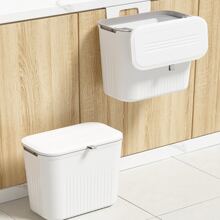 1pc Kitchen Wall-mounted Garbage Can With Sliding Lid, Large Caliber Fixed With Pressure Ring And Thickened Storage Bucket Without Drilling - White - View 6