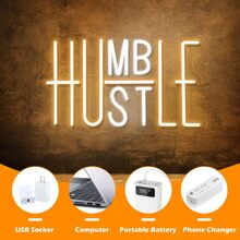 Hustle/Humble LED Neon Sign Neon Light,15.75''X9.84'' Modern Slogan Design For Home Room Office Wall Decor (Yellow&White Light ) - 黃色 - 查看 5