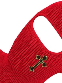 1pc Cross Knitted Ski Mask Full Face Cover Adult Winter Ski Balaclava for Outdoors - Red - View 3