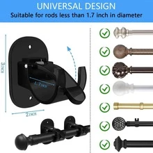 4pcs Upgraded Self-adhesive Curtain Rod Brackets, Curtain Pole Holders, No Drill Wall Curtain Rod Brackets, Suitable For 0.6~1.7 Inches Dia. Curtain Rods, Black - Black - View 5
