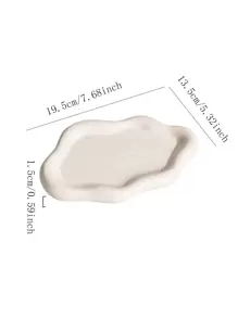 1pc Nordic Style Ceramic Cloud Shaped Storage Tray, Cute Cartoon Photography Prop Jewelry Display Plate, Gift For Valentine's Day Back To School - White - View 5