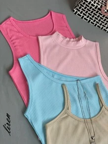 Women Tank Tops & Camis - 玫紅色 - 查看 3