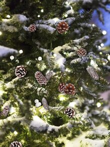 6 件天然松果，4-5 厘米松果饰品，带银绳的工艺松果，用于圣诞树和圣诞餐桌装饰，以及冬季装饰花瓶的填充物 - 彩色 - 查看 6