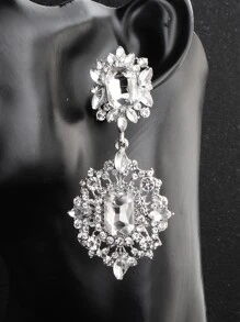2件套女士锌合金水钻奢华新娘耳环，优雅婚礼新娘及伴娘配饰，皇家风范。情人节配饰 - 銀色 - 查看 4