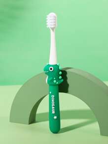 Kids' Toothbrush With Small Dinosaur Design, Portable For Daily Use And Travel - Green - Green - View 1