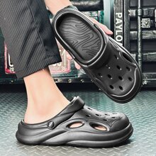 夏天男士鏤空駕駛鞋2023,厚下裝,防滑,耐磨,戶外涼鞋,時尚 - 黑色 - 查看 1