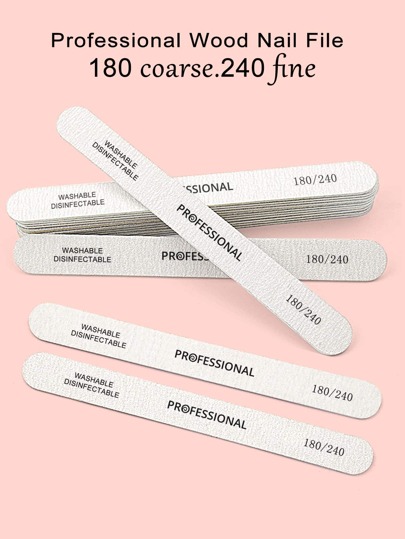 10Pcs/Set Straight Shape 180/240 Wooden Nail Files For Nail Art Nail Sanding Block File Nail Buffer Board Emery Board For Home Salon,Nail Supplies,Nail Tools,Nail Art Tools,Back To School,Nails,Nail Tools For Press On Nails