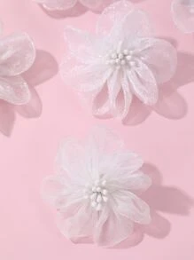 5pcs Girls' White Mesh Fabric Flower Hair Clips For Daily Decoration - White - View 2