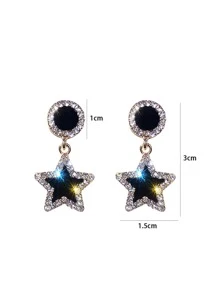 1pair Star Shaped Rhinestone Inlaid Drop Earrings