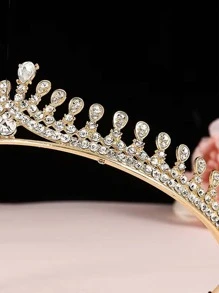 公主皇冠发箍，水钻发饰，优雅新娘婚礼头饰，生日派对发饰，情人节配饰 - 金色 - 查看 5