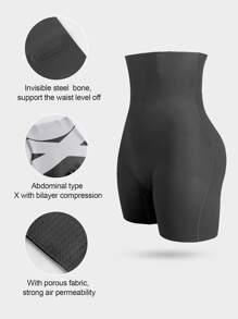 1件装女士高腰交叉收腹无缝塑身裤，瘦身打底裤，内裤短裤，束腰带 - 黑色 - 查看 8