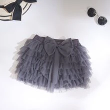 1入組嬰兒女孩可愛&多用途蝴蝶結紗網紗短褲,黑暗的灰色的,夏天