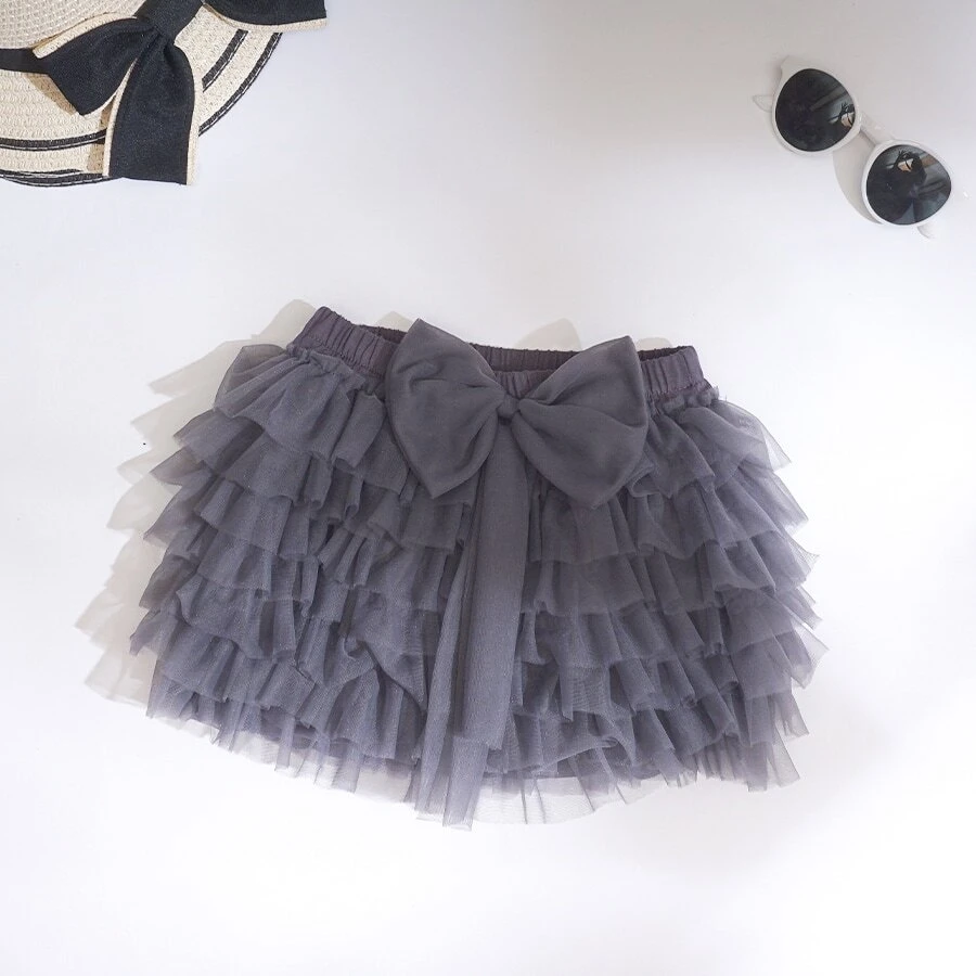 1入組嬰兒女孩可愛&多用途蝴蝶結紗網紗短褲,黑暗的灰色的,夏天