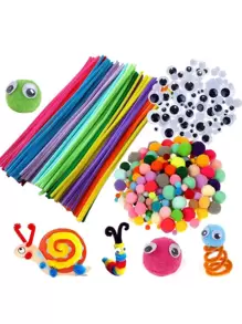 50pcs Diy Decorative Chenille Stems, 100pcs Black And White Googly Eyes, 200pcs Fluffy Pompoms Of Multiple Sizes, Felt For Home Craft Diy, Handmade Toy - Multicolor - View 7
