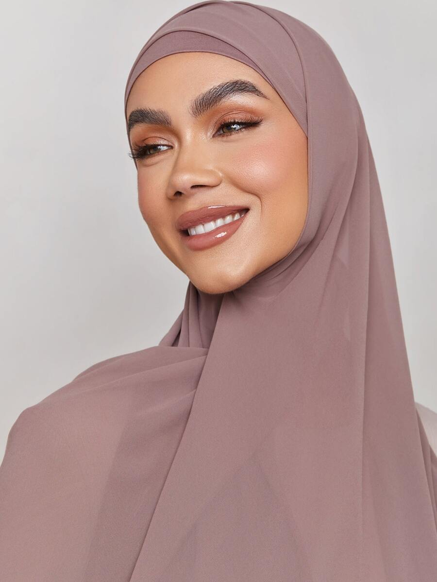 1條女式純色綢質頭巾,經典日常包裝圍巾,多種顏色可供選擇 - 乾枯玫瑰色 - 查看 1