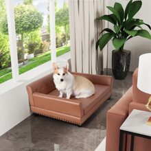 Extra Large Dog Sofa Bed: Dogs Indoor Raised Lounge Chaise Couches Made by Faux Leather - Big Fancy Doggy Furniture Style Beds Mattress Orthopedic for Giant Breed Brown,Christmas Gift to Pets - 40.2 英寸 x 28.3 英寸 x 15.7 英寸 - 查看 4