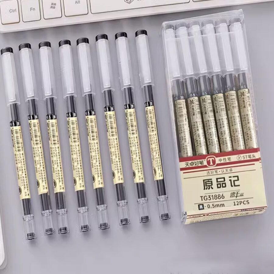 12入組0.5mm St筆頭中性筆,原裝產品記錄日常書寫用水性筆0.5考試筆,適用於學生 - 黑色 - 查看 1