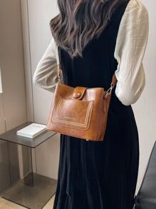 New Autumn And Winter Fashionable And Versatile Retro Style Crossbody Bag Solid Color Letter Adjustable Shoulder Strap Shoulder Bag Casual Simple Bucket Bag Suitable For Commuting To Work, Shopping And Dating., Perfect For Rodeo Occasion, Vintage Bag For Women