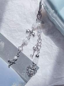 1入可愛時尚的鑰匙扣/包包吊飾/手機吊飾,帶有珠子、蝴蝶結、心形十字架