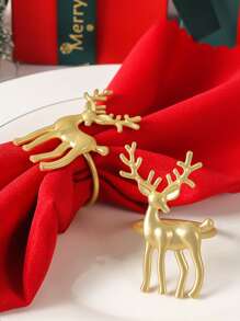 6入組啞光金聖誕可愛馴鹿餐巾環,適用於聖誕節、別墅家庭派對、宴會桌面裝飾